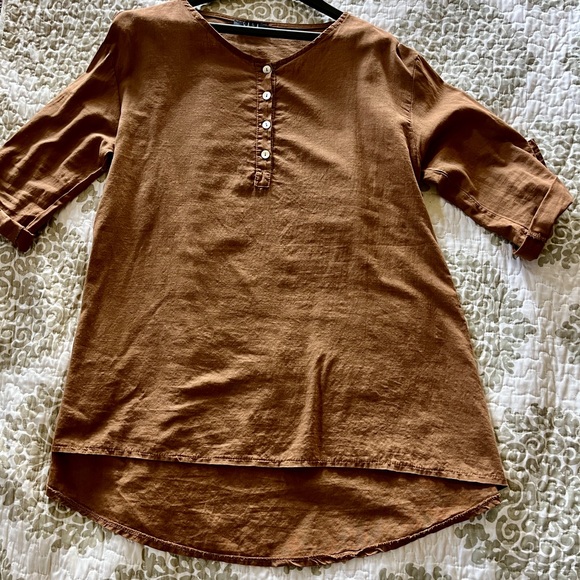 Saga made in Italy Linen Tunic in Brown one size fits all. EUC - Picture 7 of 7
